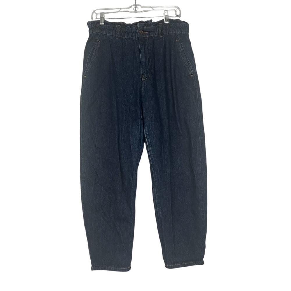 Zara High Rise Balloon Jeans Dark Wash Blue Size 10 Denim Stretch Wide